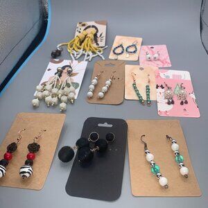 Lot of 11 Beaded Colorful Fashion Earrings